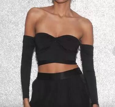 Укороченный топ из джерси с драпировкой черного цвета Fleur Du Mal