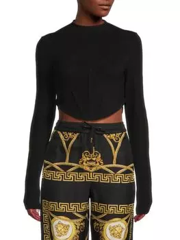 Укороченный топ из джерси с корсетом Versace, черный