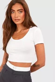 Укороченный топ из джерси с овчным вырезом и короткими рукавами Boohoo, белый