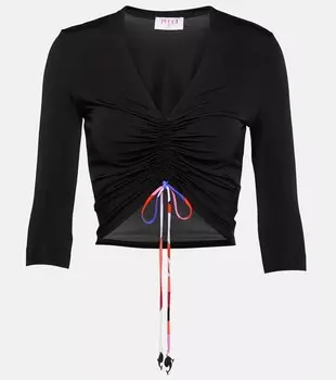 Укороченный топ из джерси со сборками PUCCI, черный