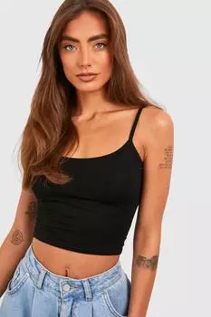 Укороченный топ из джинсового трикотажного трикотажа с брязками Boohoo, черный