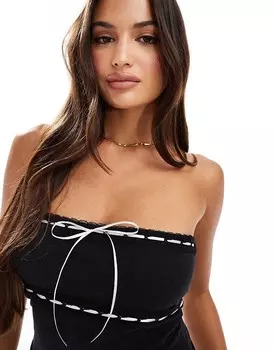 Укороченный топ из хлопка без бретелек с бантом