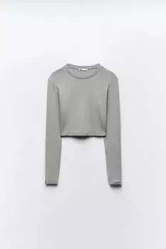 Укороченный топ из хлопка и модала ZARA, серый мергель
