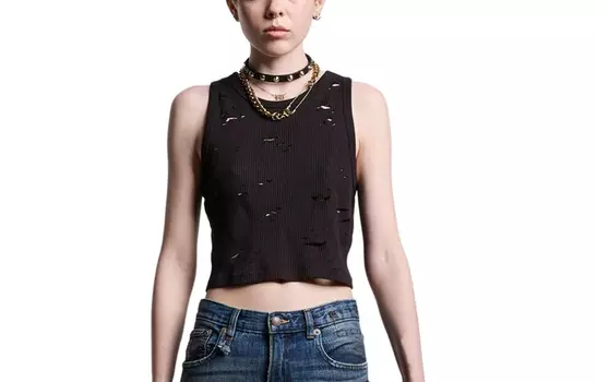 Укороченный топ из хлопка с рваными краями R13, черный