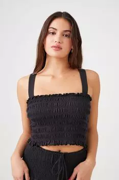 Укороченный топ из хлопка со сборками Forever 21, черный