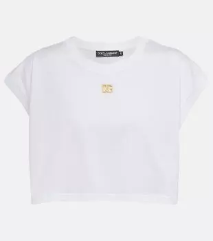 Укороченный топ из хлопкового джерси с логотипом DOLCE&GABBANA, белый