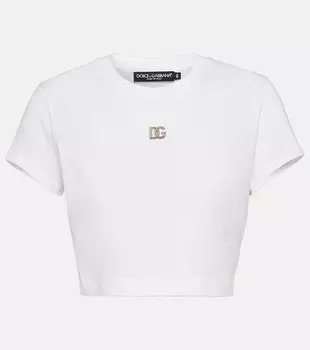 Укороченный топ из хлопкового джерси с логотипом DOLCE&GABBANA, белый