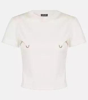 Укороченный топ из хлопкового джерси с отделкой Mugler, цвет off whtie