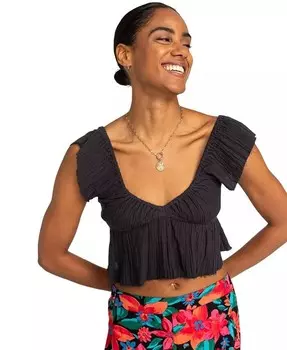 Укороченный топ из хлопкового газа Brisa для юниоров Roxy, черный