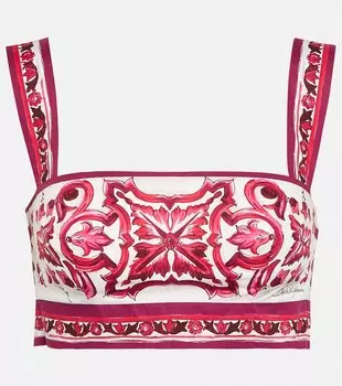 Укороченный топ из хлопкового поплина Majolica DOLCE&GABBANA, разноцветный
