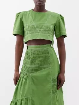 Укороченный топ из хлопкового поплина со сборками Lovebirds, зеленый