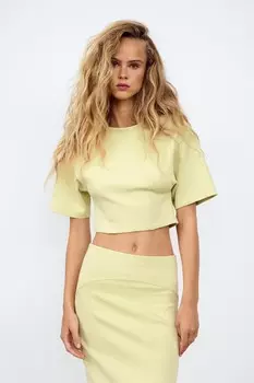 Укороченный топ из интерлока ZARA, желтый