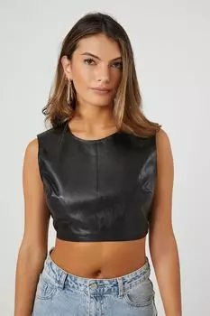 Укороченный топ из искусственной кожи с вырезом Forever 21, черный