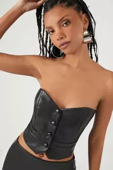 Укороченный топ из искусственной кожи в форме сердца Forever 21, черный