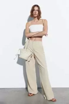 Укороченный топ из льна ZARA, белый