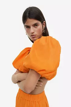 Укороченный топ из льняной ткани H&M, оранжевый