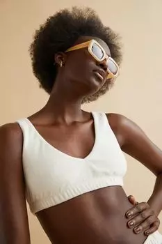 Укороченный топ из махровой ткани H&amp;M, белый