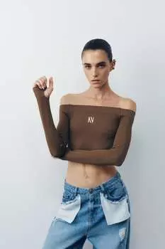 Укороченный топ из металлического джерси Nocturne, хаки