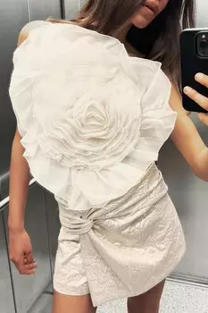 Укороченный топ из органзы с цветочным рисунком ZARA, экрю