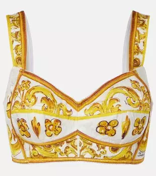 Укороченный топ из поплина майолика Dolce&Gabbana, цвет mix maiolica giallo
