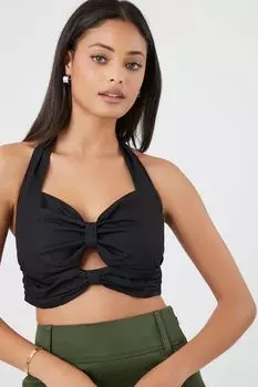 Укороченный топ из поплина с бантом на бретельках Forever 21, черный