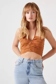 Укороченный топ из поплина с бретелькой на шее Forever 21, ржавый