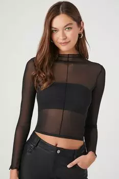 Укороченный топ из прозрачной сетки Forever 21, черный