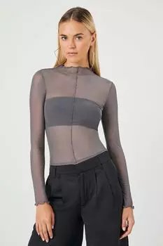 Укороченный топ из прозрачной сетки Forever 21, серый