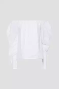 Укороченный топ из рами-мусселина с открытыми плечами FRAME, белый