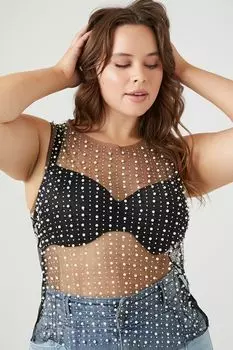 Укороченный топ из сетчатого искусственного жемчуга больших размеров Forever 21, черный