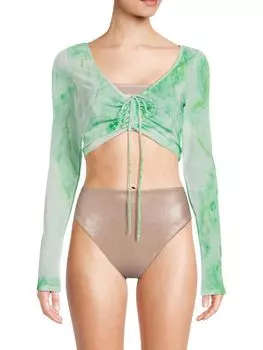 Укороченный топ из сетки с мраморным принтом Good American, зеленый