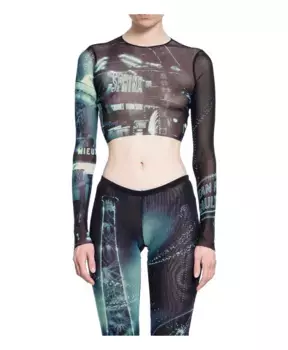 Укороченный топ из сетки с принтом и длинными рукавами Jean Paul Gaultier, мультиколор