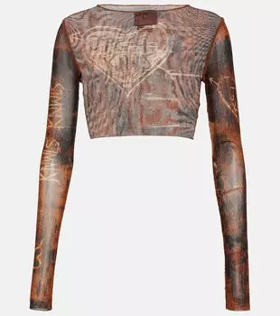 Укороченный топ из сетки с принтом x-knwls Jean Paul Gaultier, коричневый