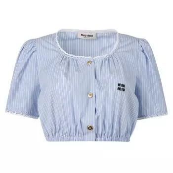 Укороченный топ из шамбре в полоску Miu Miu, Celeste Blue