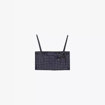 Укороченный топ из шелкового твила с геометрическим принтом Prada, синий