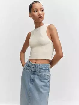 Укороченный топ из смеси хлопка Perlato Mango, крем