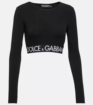Укороченный топ из смесового хлопка с логотипом DOLCE&GABBANA, черный