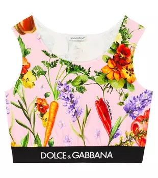 Укороченный топ из смесового хлопка с принтом Dolce&Gabbana, мультиколор
