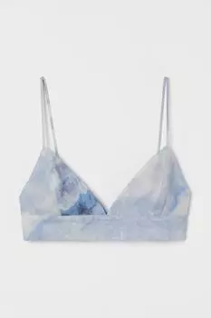 Укороченный топ из смесового льна H&M, голубой/тай-дай