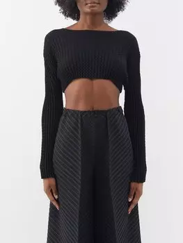 Укороченный топ из технического джерси со складками Issey Miyake, черный