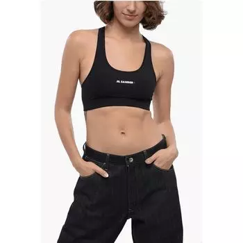 Укороченный топ из технической ткани с напечатанным логотипом Jil Sander, Black