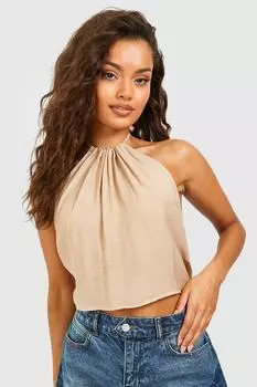 Укороченный топ из текстурированной марли Boohoo, коричневый