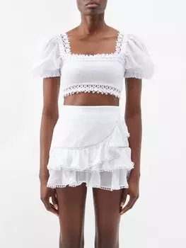Укороченный топ judy с квадратным вырезом, связанный крючком из смесового хлопка Charo Ruiz, белый