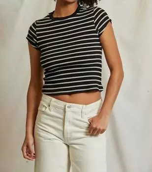 Укороченный топ Julia в полоску черного цвета/натурального цвета PERFECTWHITETEE