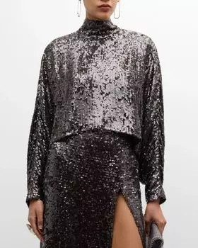 Укороченный топ-кафтан с длинными рукавами, расшитый пайетками LAPOINTE, цвет Cacao