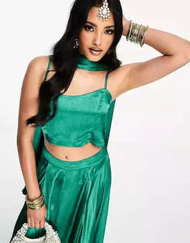 Укороченный топ Kanya London Lehenga Spaghetti Strap, изумрудный