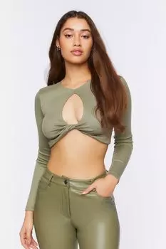 Укороченный топ Keyhole с длинными рукавами Forever 21, оливковый