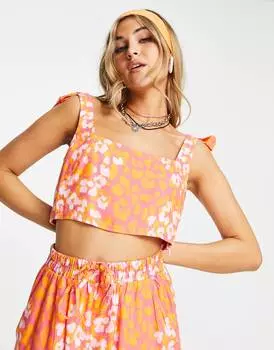 Укороченный топ кораллового цвета с анималистическим принтом ASOS MADE IN KENYA с квадратным вырезом