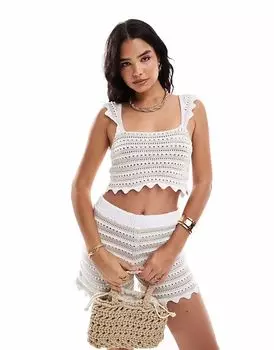 Укороченный топ крючком ASOS DESIGN с квадратным вырезом в нейтральную полоску