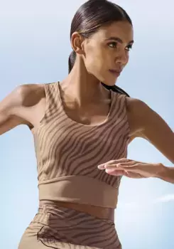 Укороченный топ LASCANA ACTIVE "- спортивный топ, короткий топ ", с рисунком "зебра" и вырезами на спине, коричневый